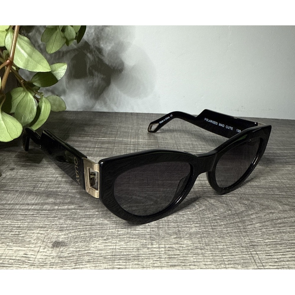 QUAY x Saweetie Mad Cute 126 Polarized Sunglasses Black Gold Cat Eye Womens